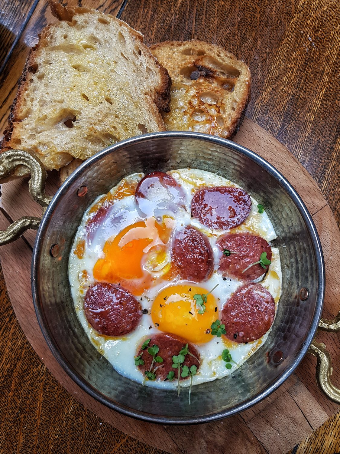 Sucuklu Yumurta aka sunny side eggs with Turkish Sausage